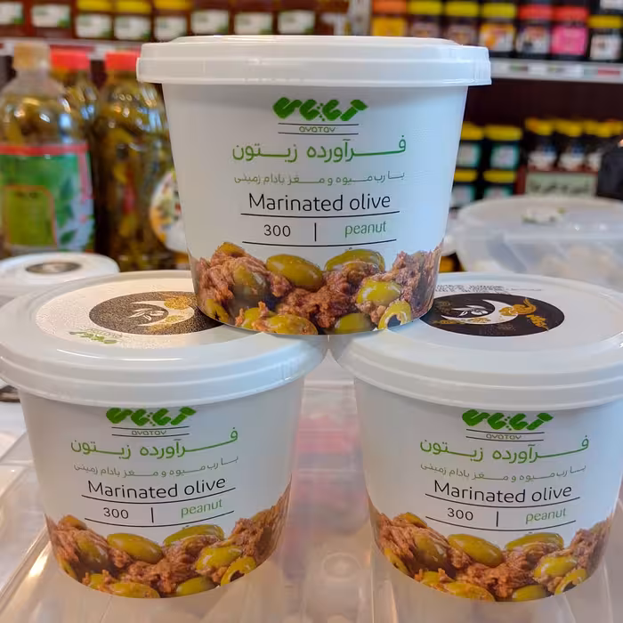 زیتون پرورده ی صادراتی 300 گرمی با رب میوه و مغز بادام زمینی
