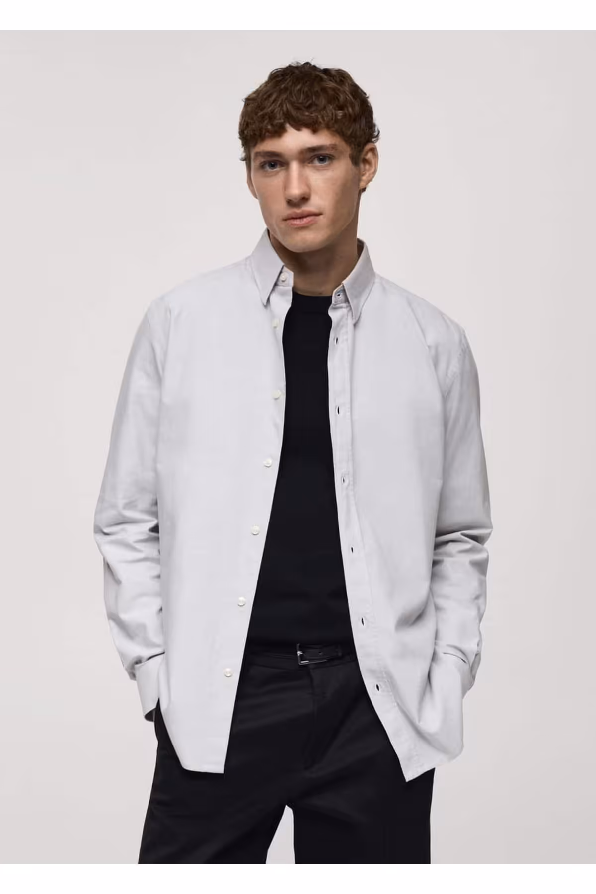 پیراهن / بلوز دکمه دار خاکستری مردانه پنبه ای معمولی مناسب آکسفورد MANGO Man