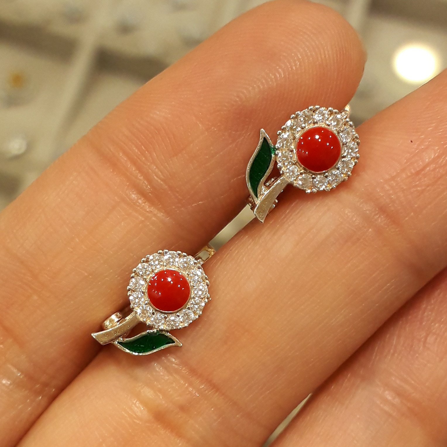 گوشواره نقره گل رنگی