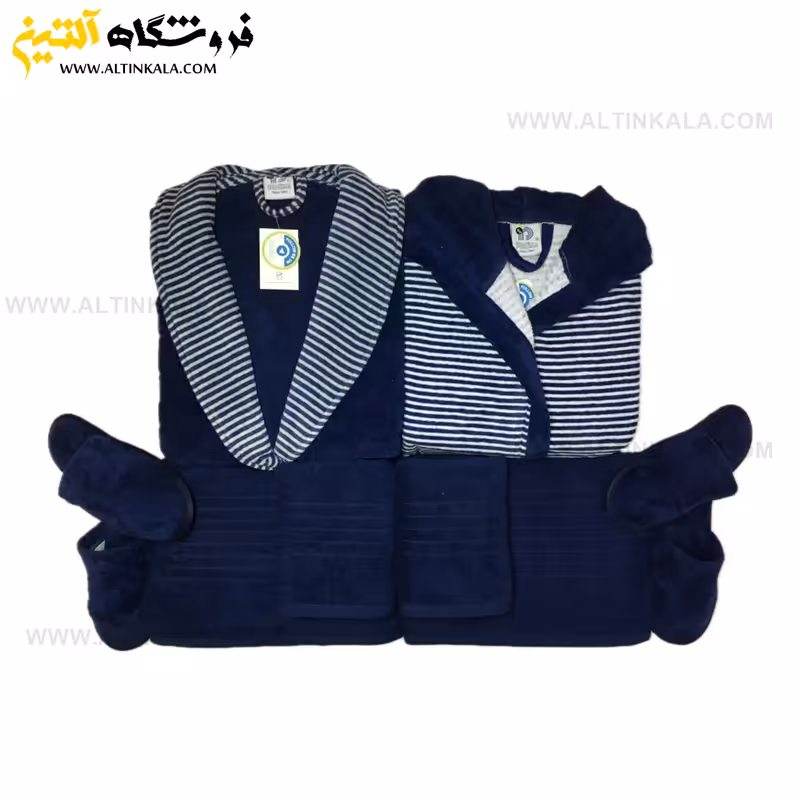 سرویس حوله عروس و داماد 10تکه طرح کلاسیک سرمه ای پودایران