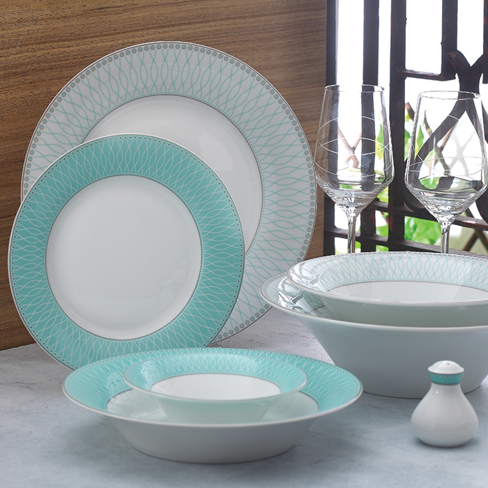 سرویس چینی زرین طرح ژانتی فیروزه ای 35 پارچه