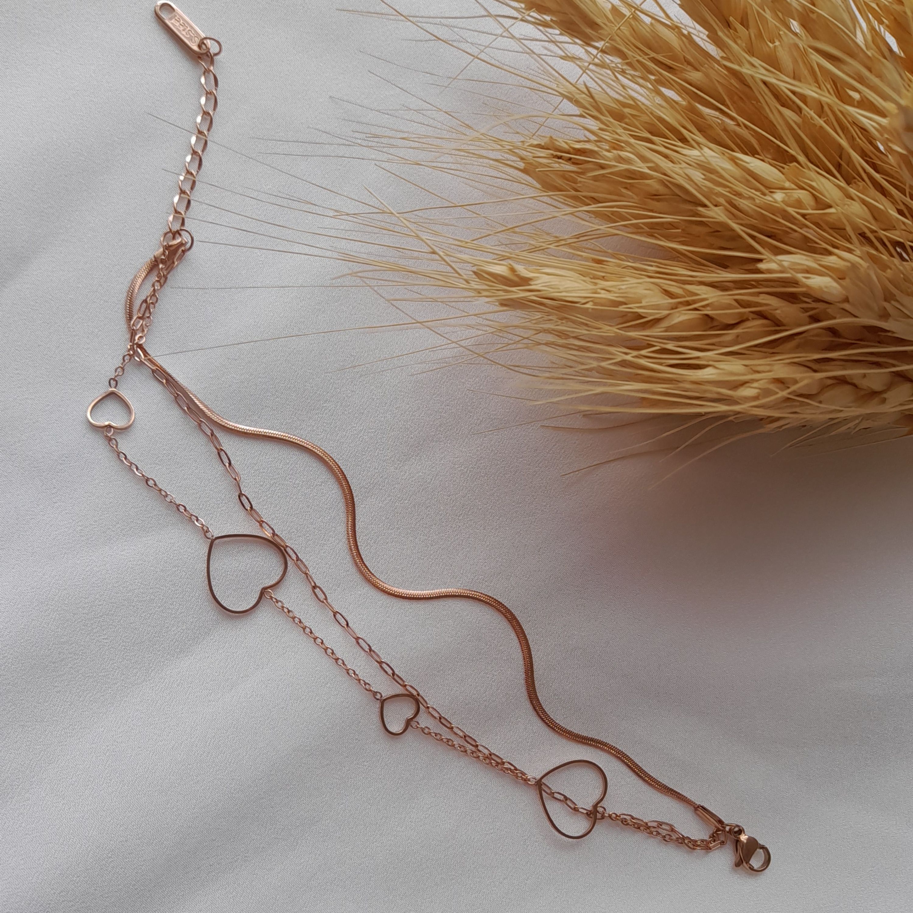 دستبند سه لاین قلب استیل - رنگ ثابت