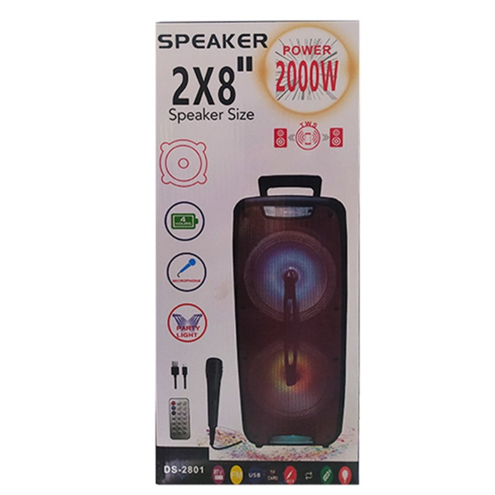 اسپیکر شارژی  با کیفیت مدل DS-2801

 با توان 2000W  و  تایم پخش موزیک 4 ساعته 