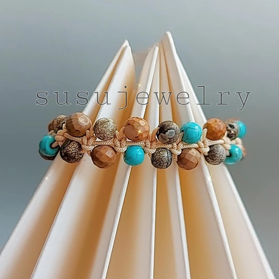 دستبند سنگ جاسپر  و فیروزه دوردیفه