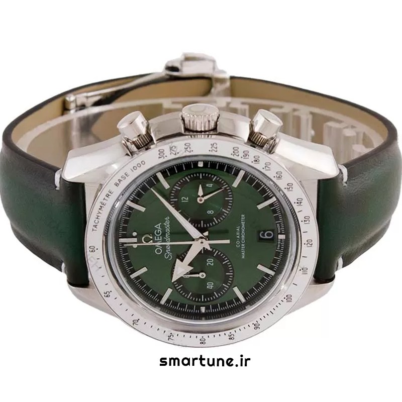 ساعت امگا اسپید مستر مردانه کورنوگراف بندچرمی رنگ سبز صفحه سبز
