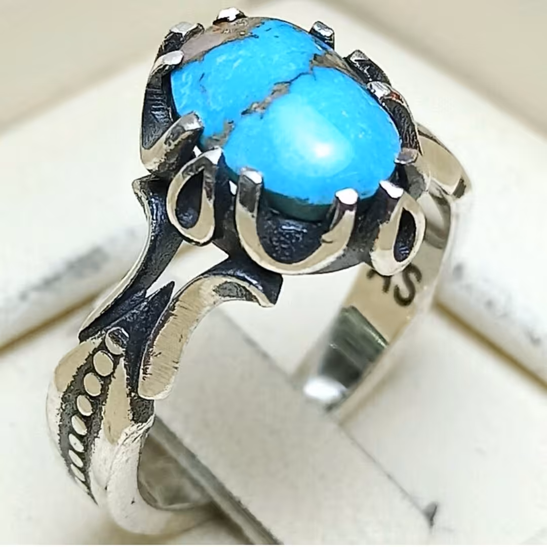 انگشتر نقره مردانه همراه فیروزه نیشابوری