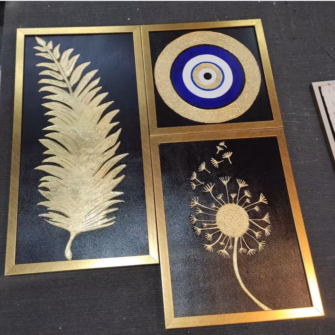 تابلو دکوراتیو سه تیکه چشم نظر قاصدک و برگ