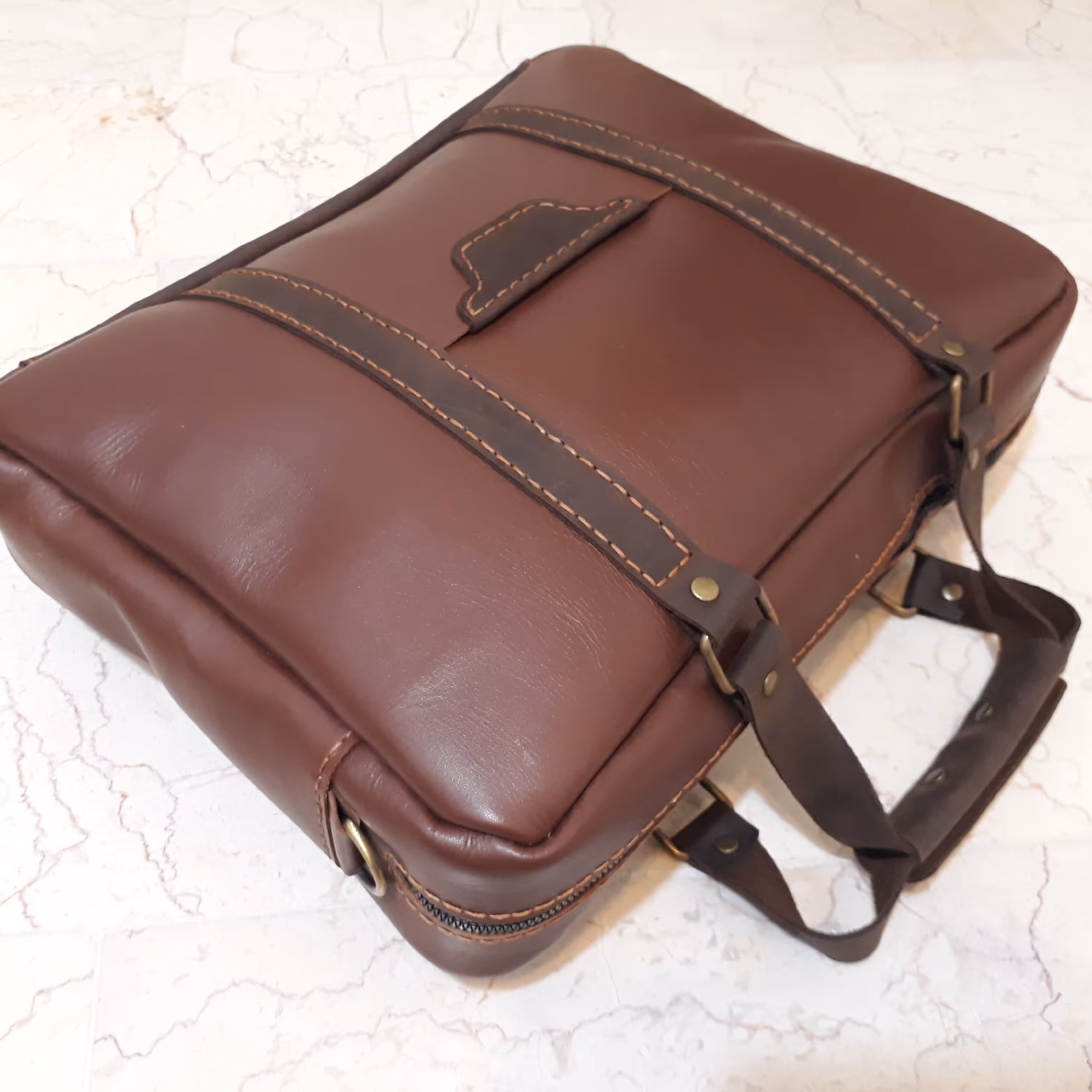 کیف اداری قهو‌ای  چرم طبیعی دست دوز