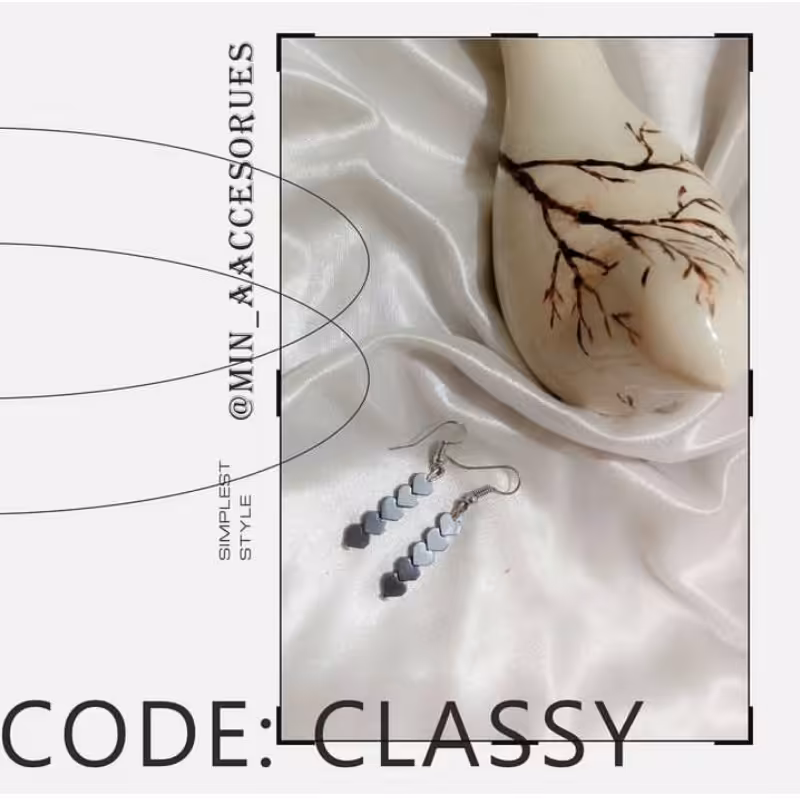 گوشوارا سنگ حدید طرح قلب رنگ نوک مدادی 