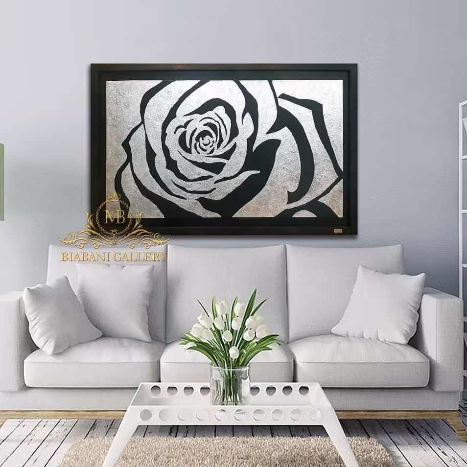 تابلو نقاشی رز نقره کوب