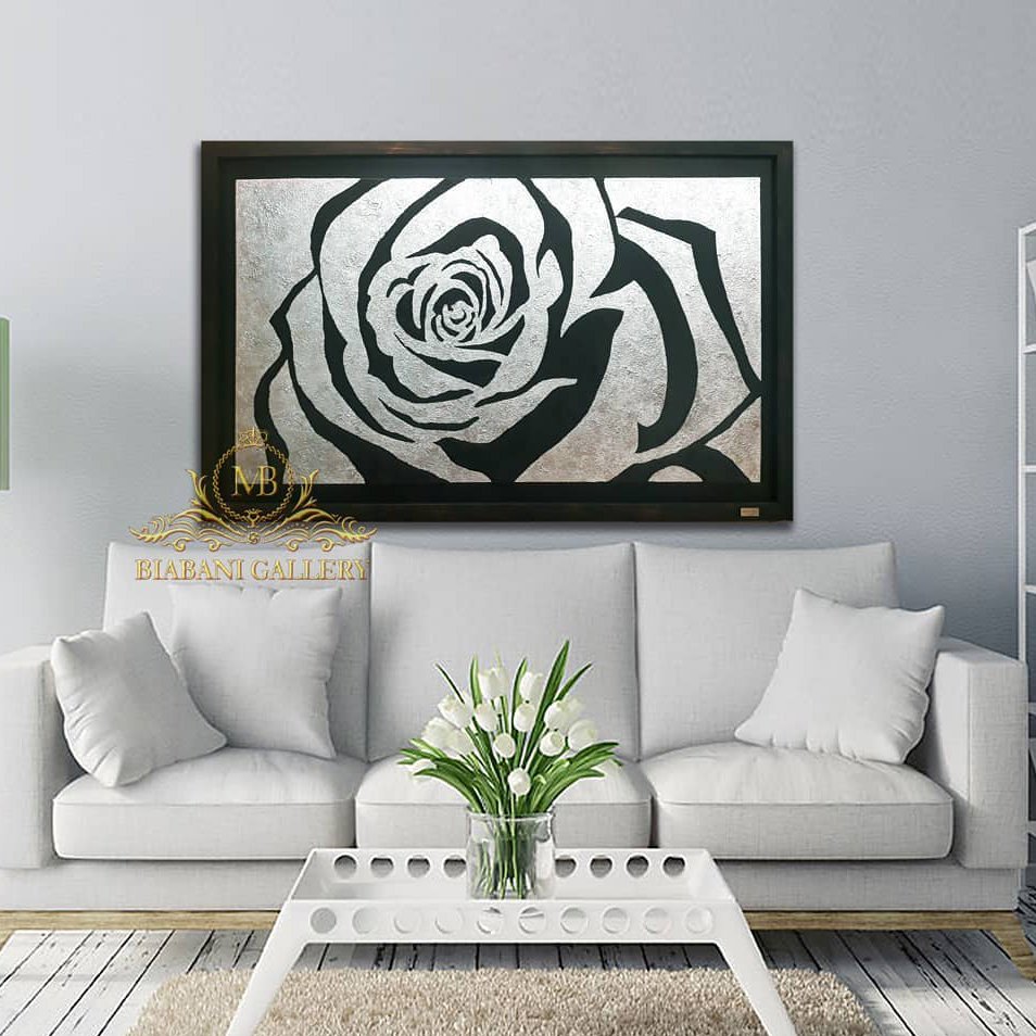تابلو نقاشی رز نقره کوب