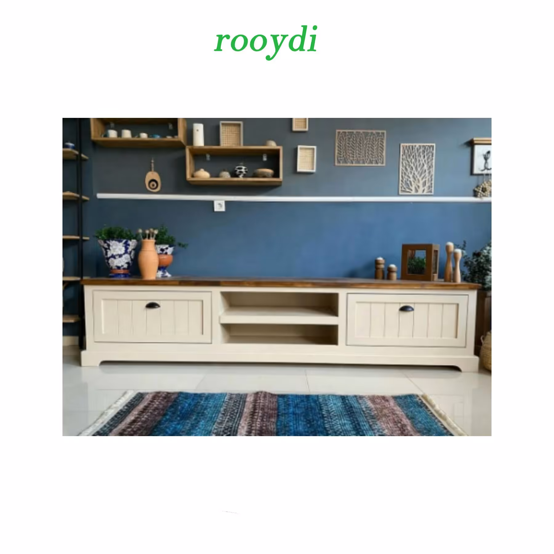 میزT.Vو کنار سالنی جنس ام دی اف رنگ سفید و طرحی خاص و شیک