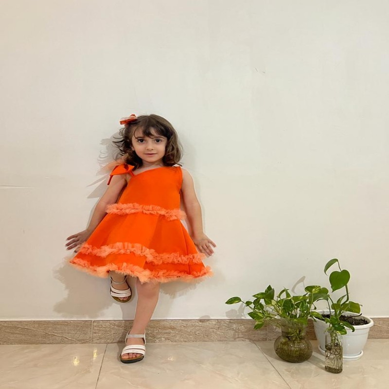 پیراهن دخترانه کوتاه رنگ نارنجی ابی سبز صورتی یارنگ دلخواه شما