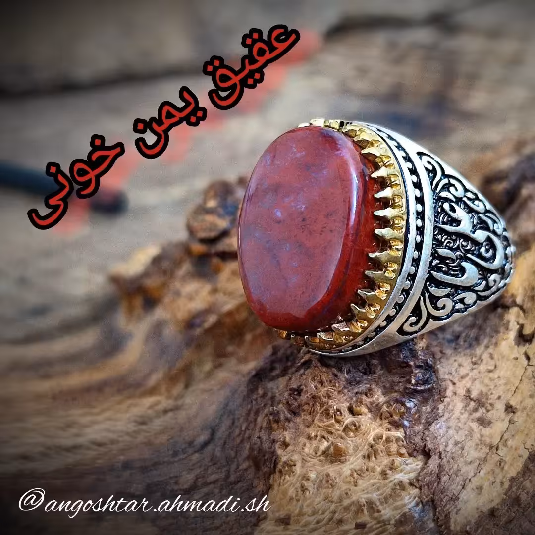انگشتر نقره مردانه با نگین عقیق شجر خونی یمانی