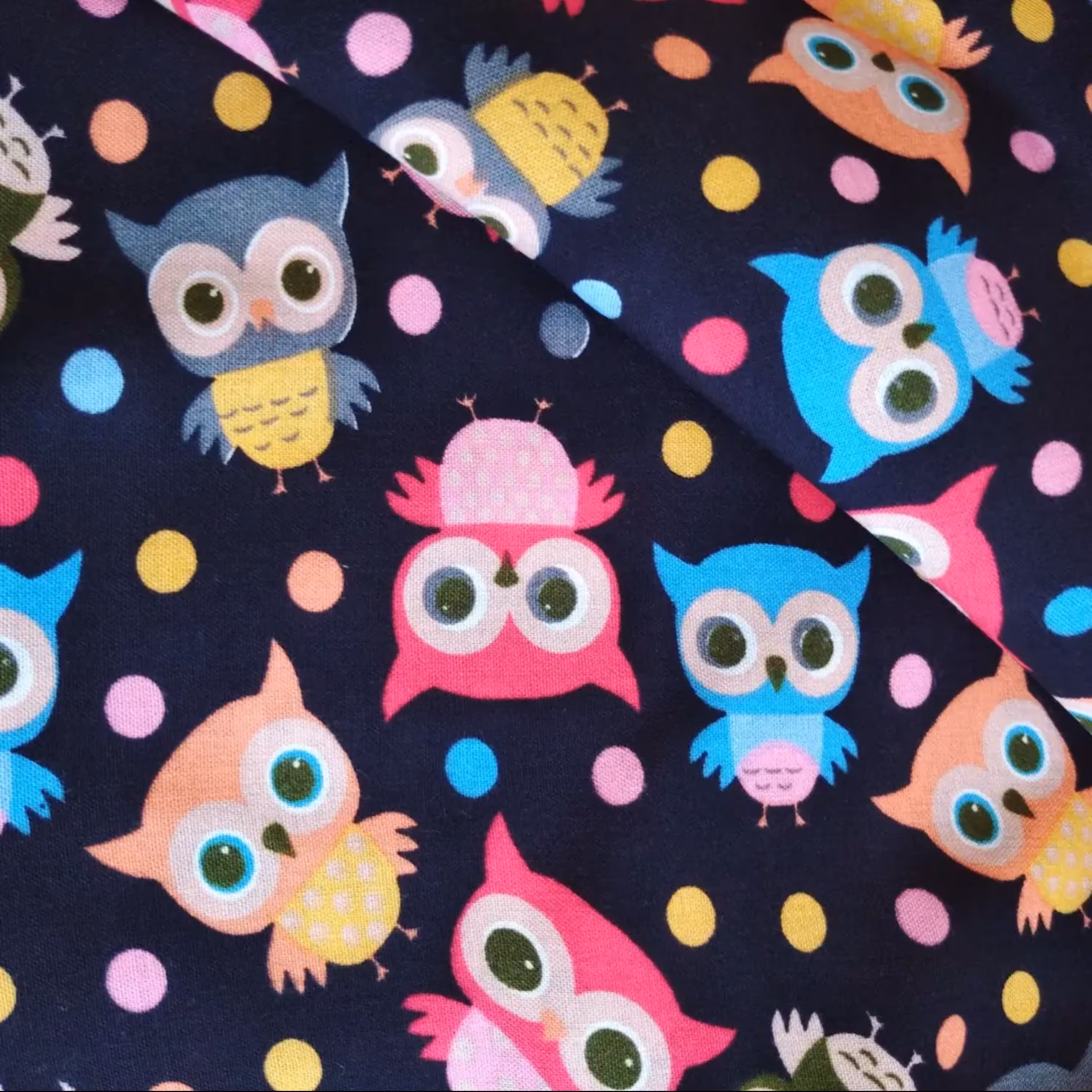 دو متر پارچه نخی عروسکی جغد زمینه مشکی