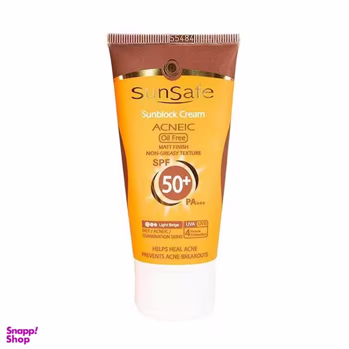 کرم ضد آفتاب رنگی سان سیف (Sunsafe) مدل Acneic با SPF50 رنگ بژ روشن حجم 50 میلی لیتر
