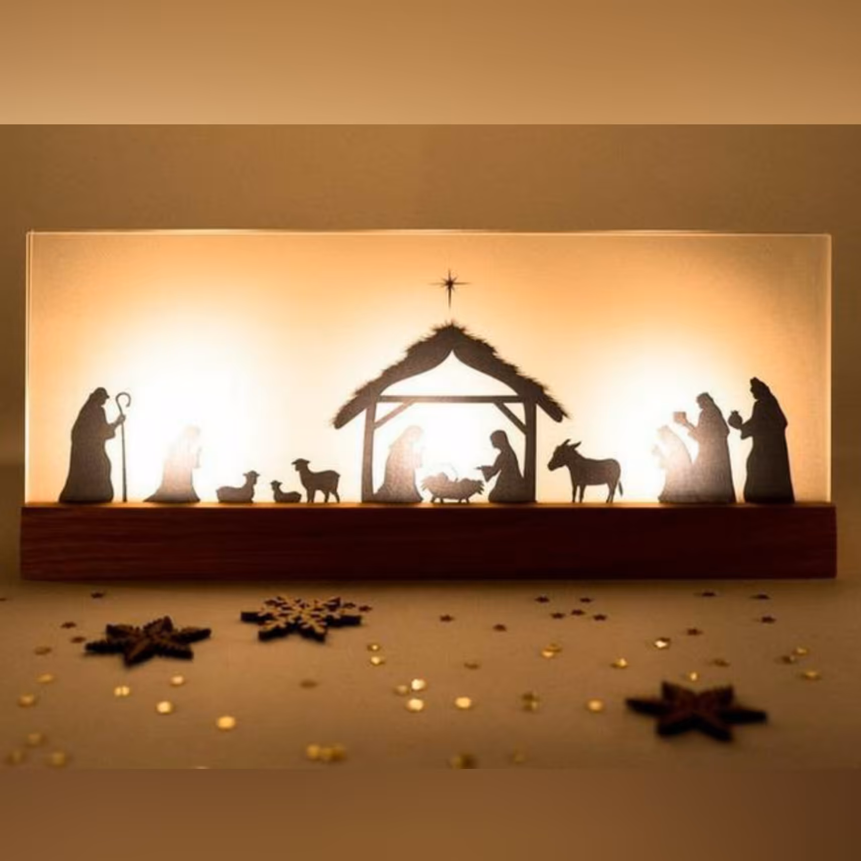 جاشمعی چوبی میلاد مسیح برجسته روی شیشه مات