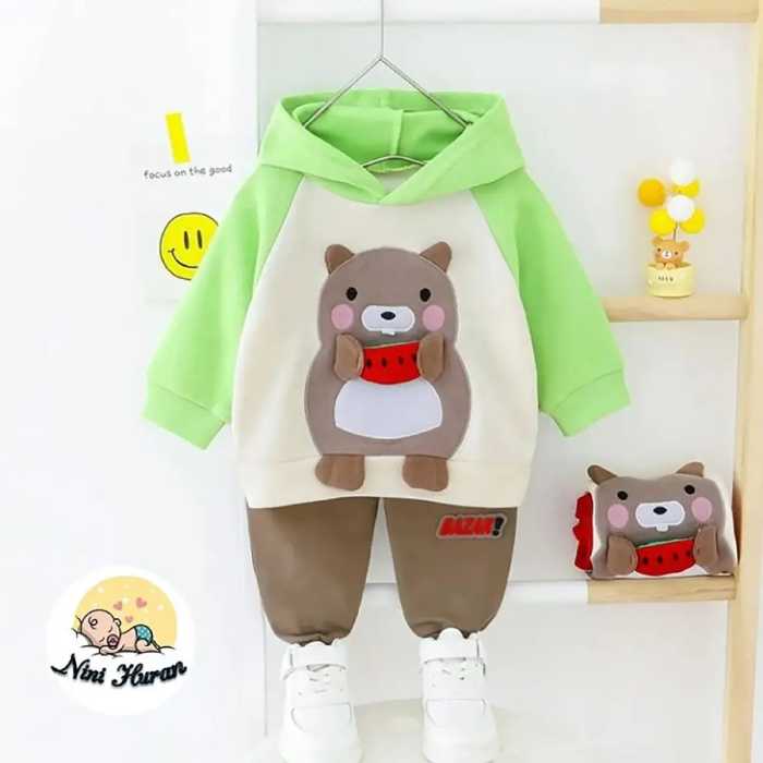 ست هودی و شلوار پسرانه طرح خرسی دارای سایزبندی