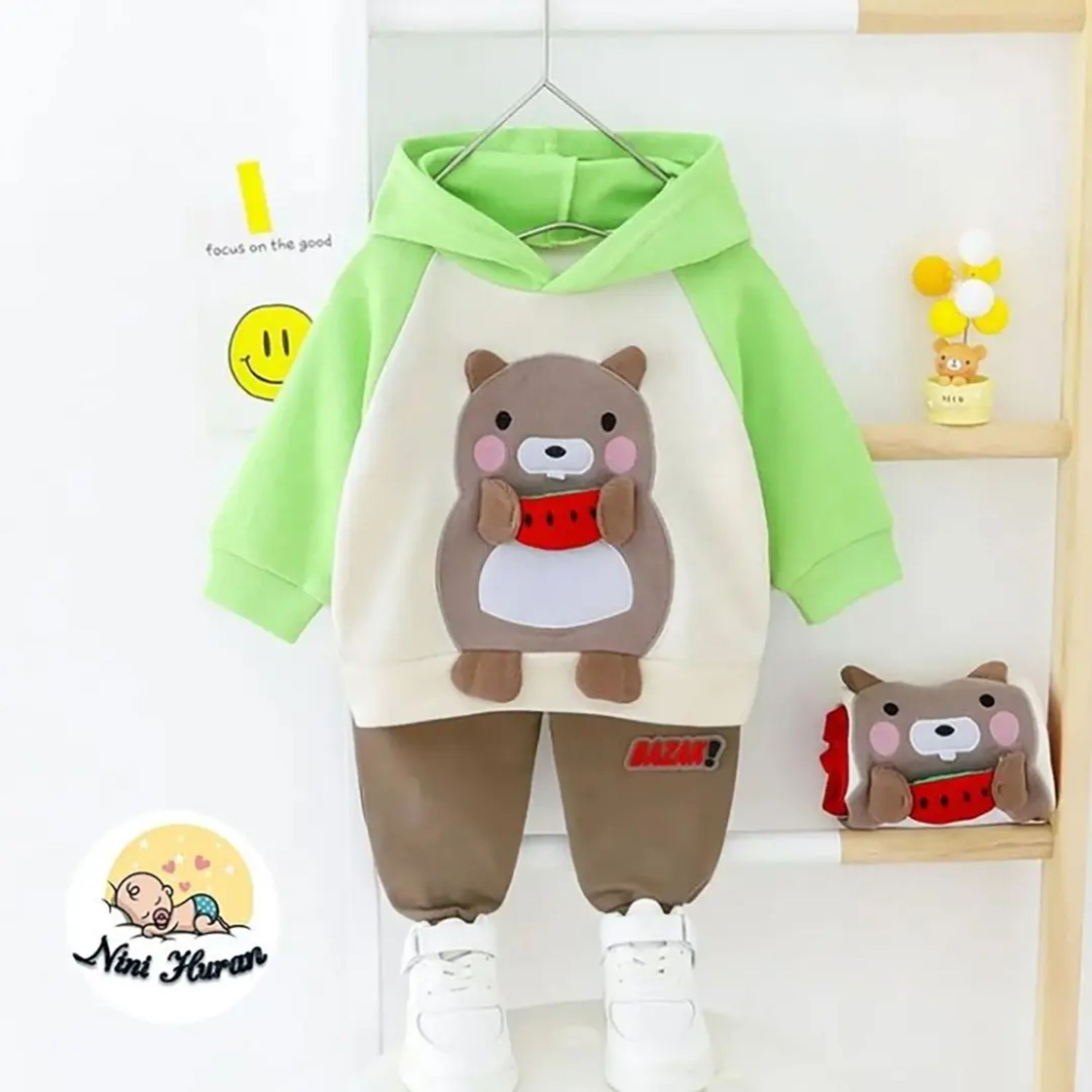 ست هودی و شلوار پسرانه طرح خرسی دارای سایزبندی