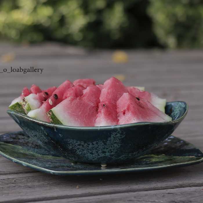 کاسه و بشقاب مربع  سفالی با لعاب قلیایی بی ضرر ‌