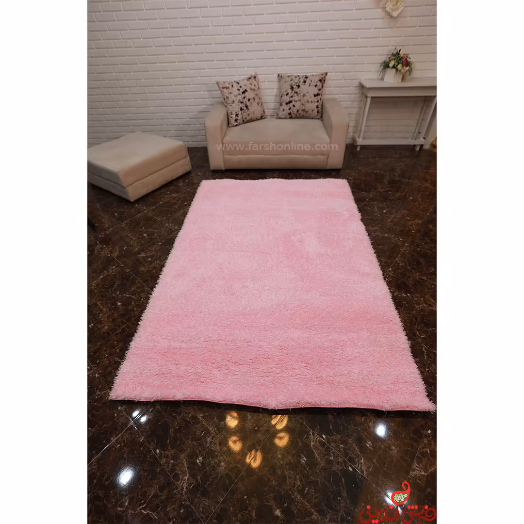 فرش شگی نخ فلوکاتی ترک صورتی