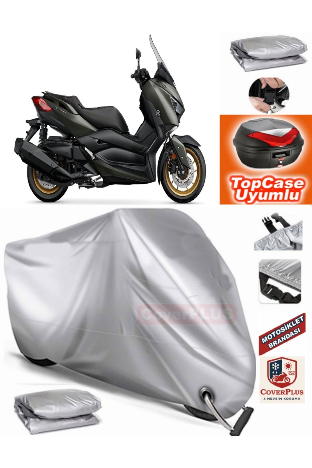 چادر موتورسیکلت خاکستری قفل سازگار با YAMAHA X MAX 400 TECH TOPCASE کیسه عقب MotoEn
