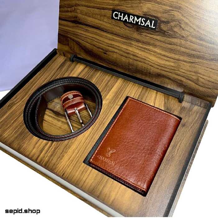 ست کیف پول و کمربند  دوتیکه نیم کتی چرمسال 