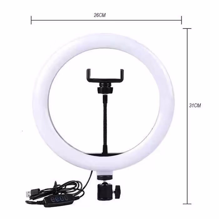 رینگ لایت QX260 همراه با سه پایه دو متری ،ده اینچ ، قطر 26 سانتی متر سه رنگ ریموت ذار