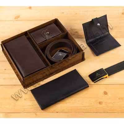 ست کیف و کمربند چرم طبیعی 3 تکه