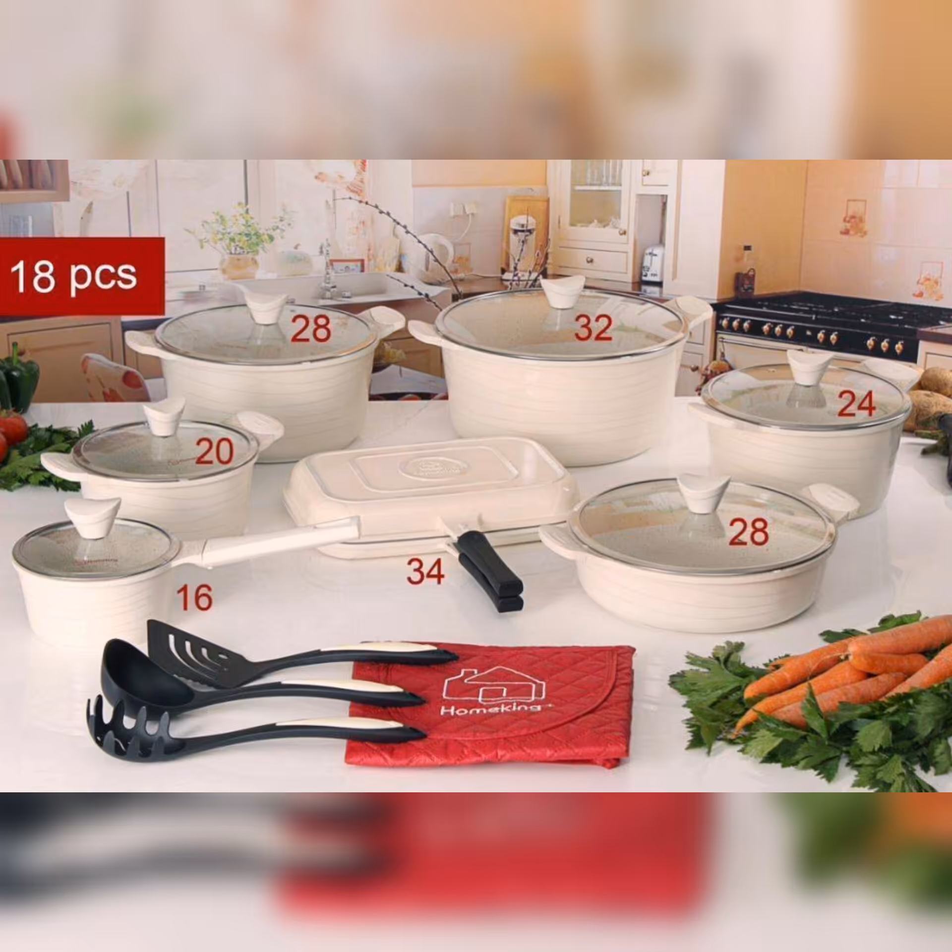 سرویس قابلمه 18 پارچه برند هم کینگ رنگ سفید