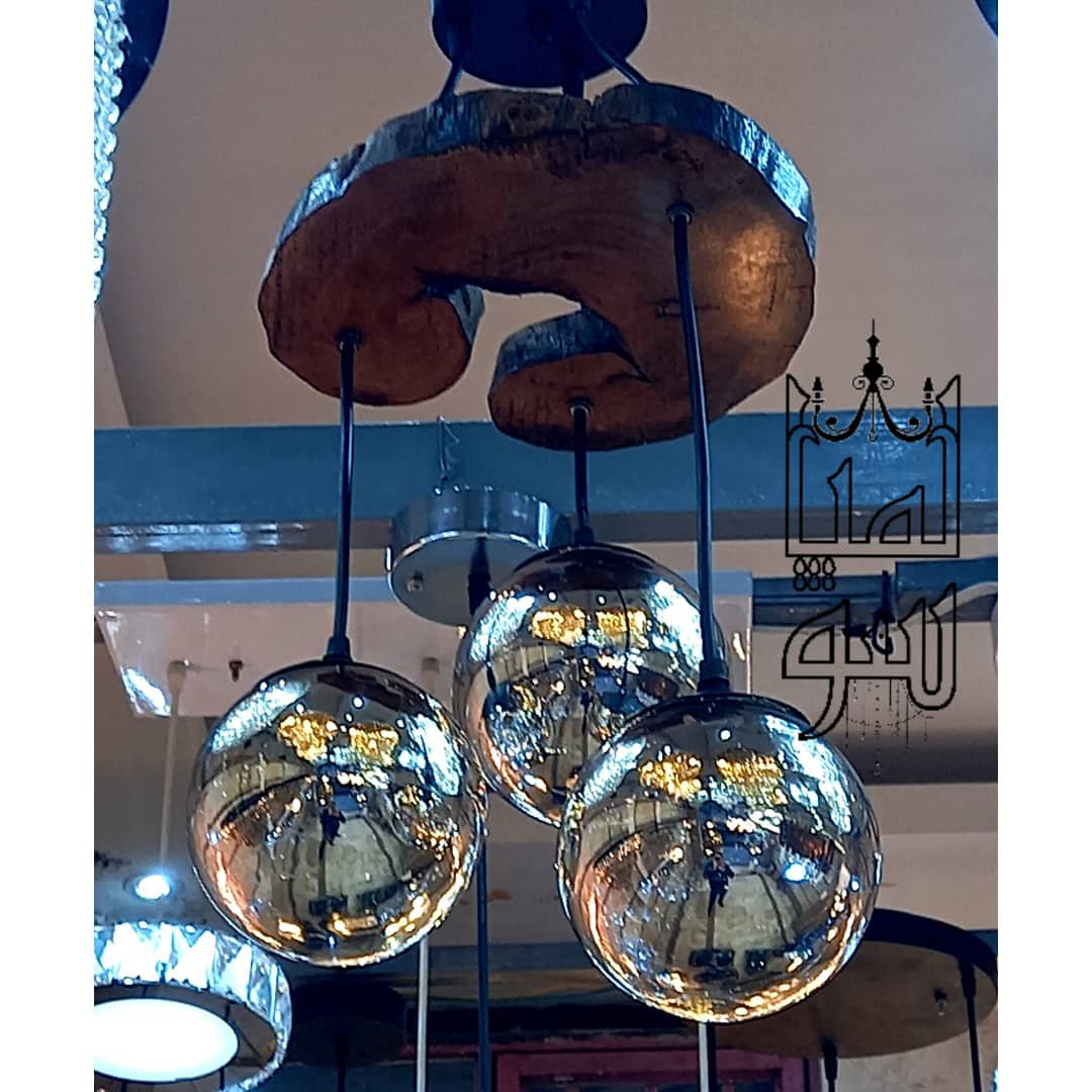 لوستر حبابی با کار چوب 3 شعله رنگ مات همراه با حباب سیلور (پس کرایه )