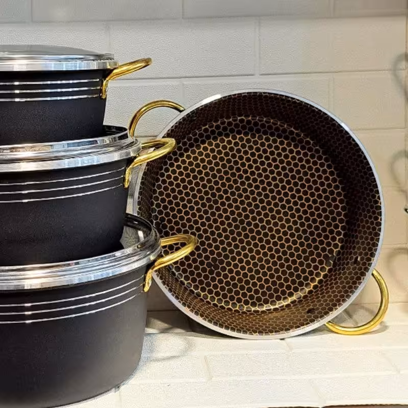 سرویس قابلمه 7پارچه داخل زنبوری طرح گلدانی با کیفیت و سنگین وزن