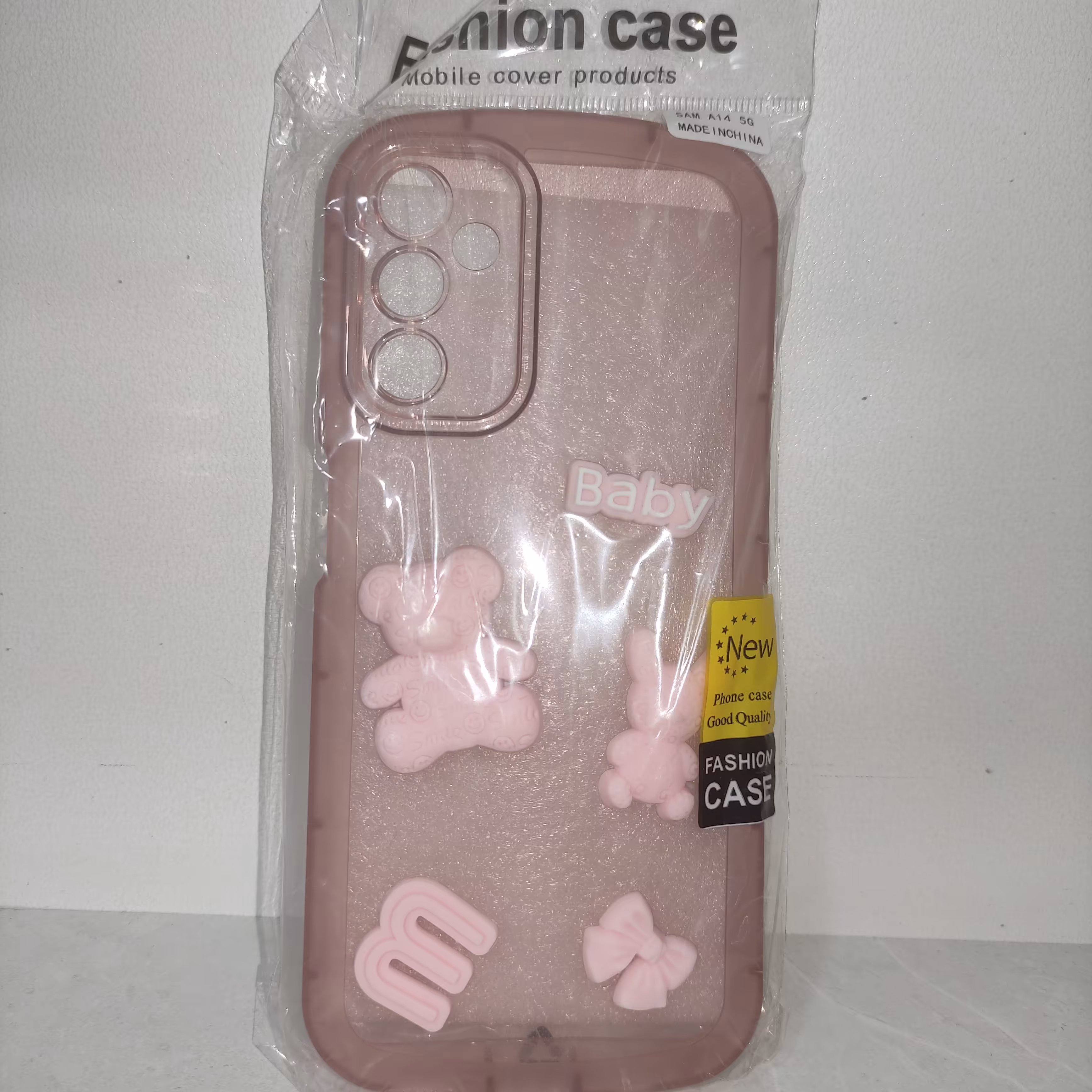 قاب گوشی سامسونگ a14 قاب دخترانه فانتزی خرسی برجسته رنگ ثابت زد ضربه