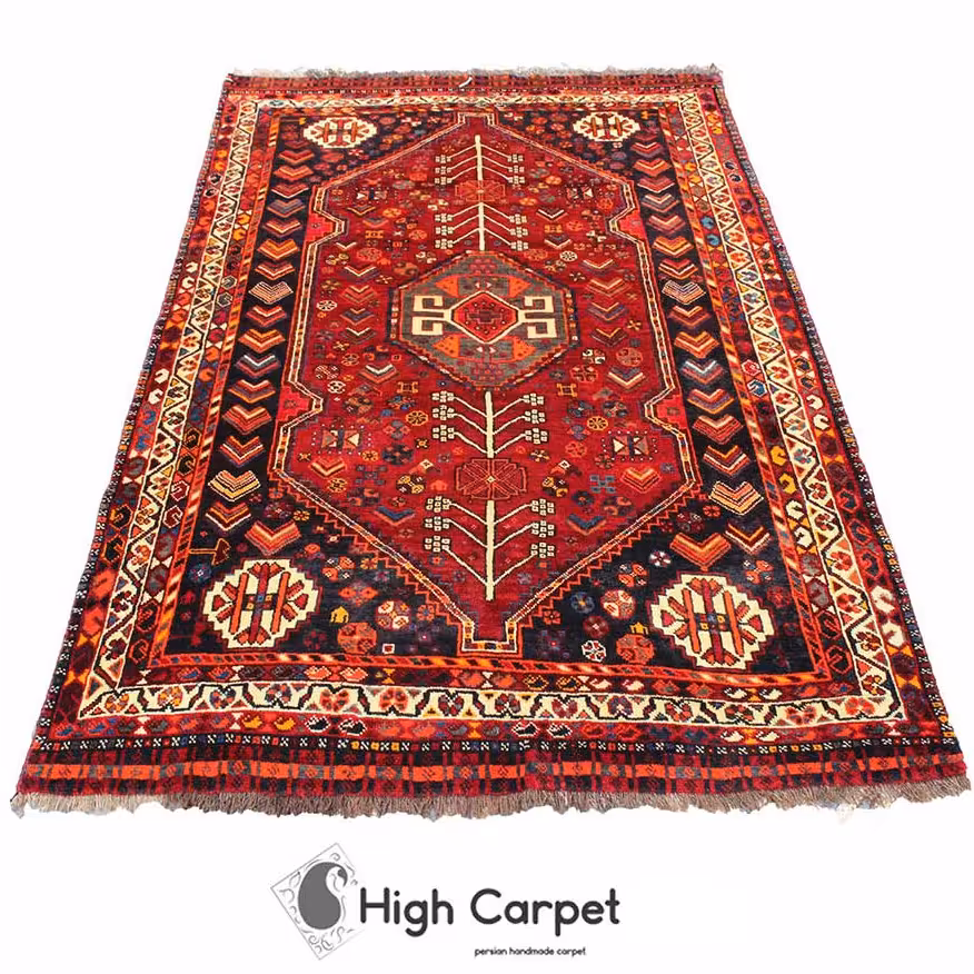 فرش دستبافت سه متری قرمز لاکی بافت شیراز کد 0277