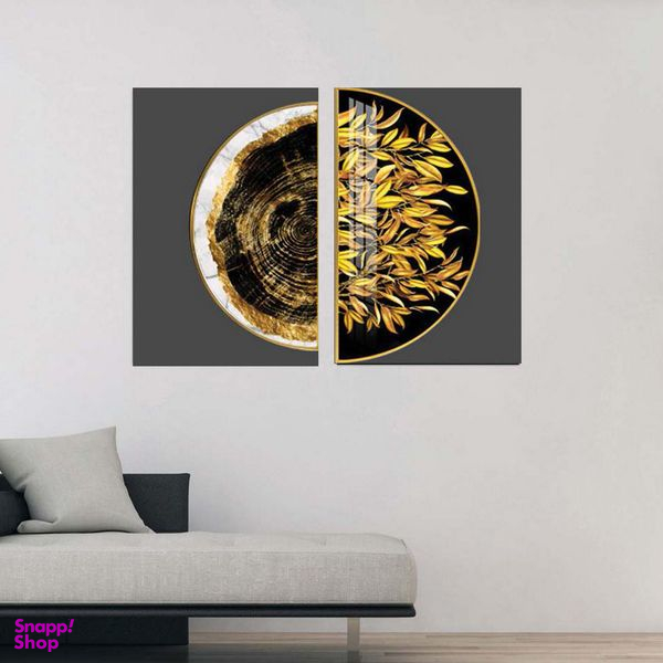 تابلو شاسی بکلیت طرح مدرن نیم دایره برگ طلایی مدل SH-1864 مجموعه 2 عددی