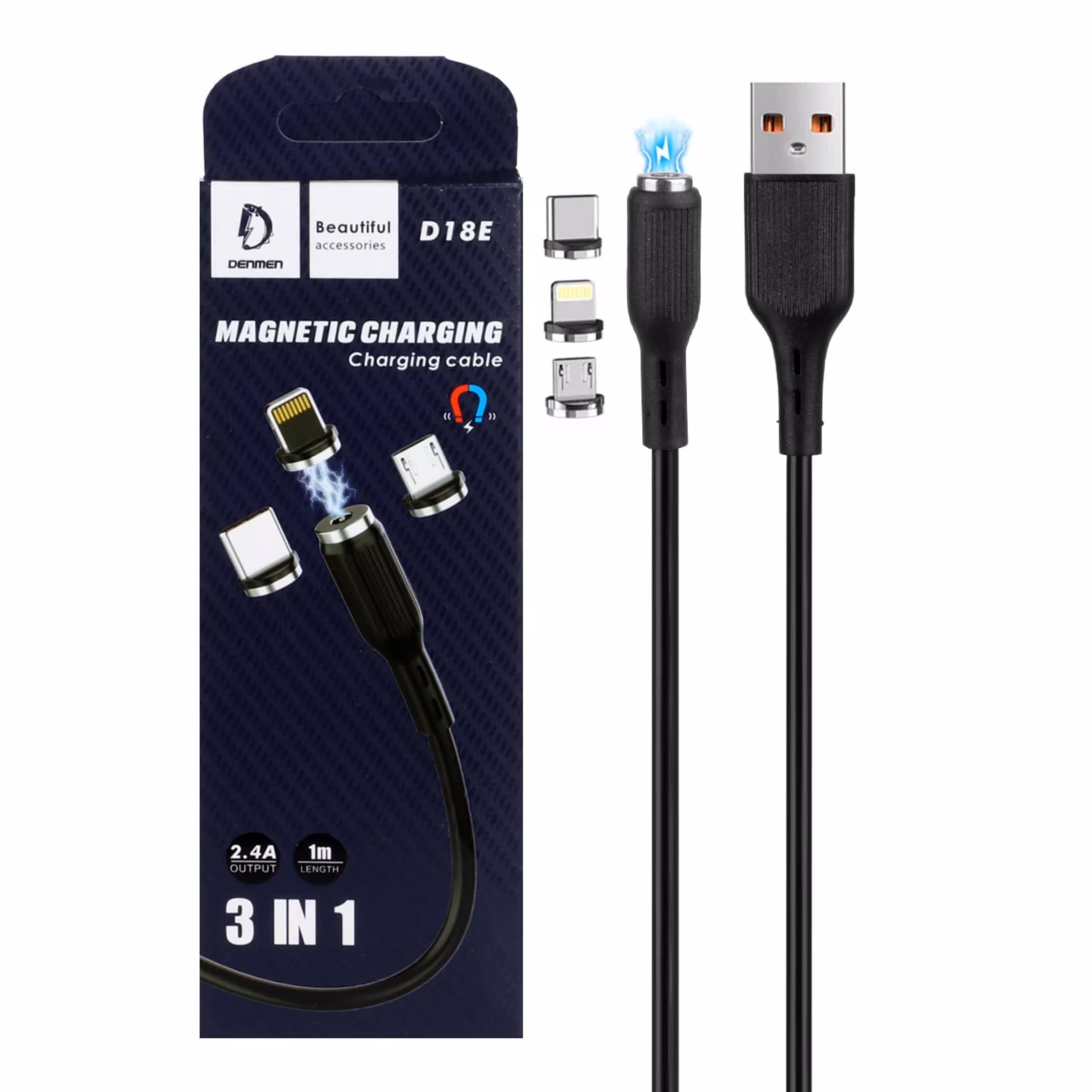 کابل شارژ 3کاره مگنتی فست Denmen  مدل D18E