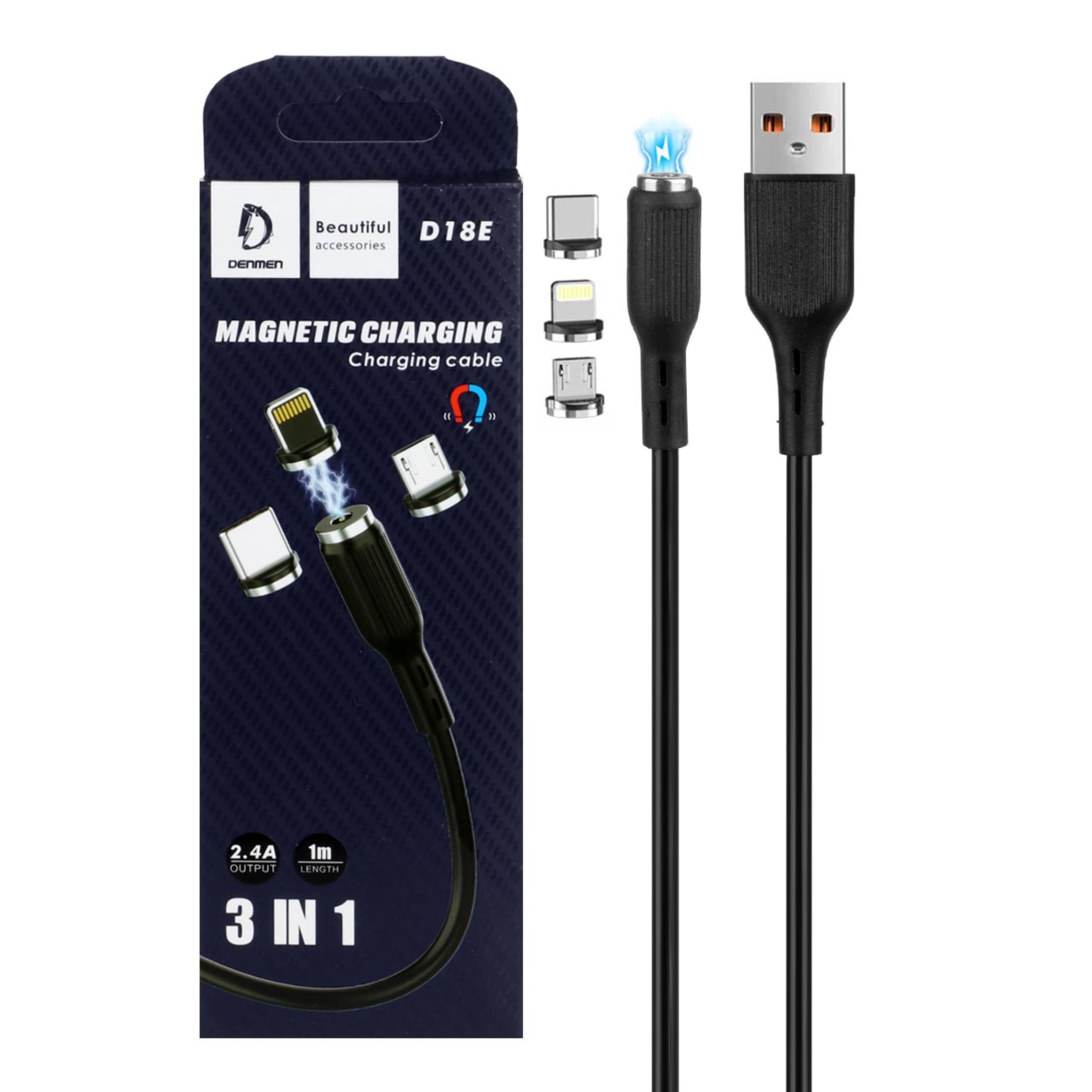 کابل شارژ 3کاره مگنتی فست Denmen  مدل D18E