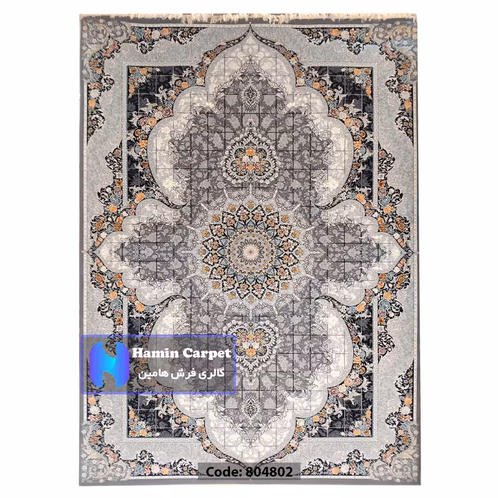 فرش 12 متری 700شانه تراکم 2550 نخ آکلریک رنگ زمینه متالیک کد AR804802