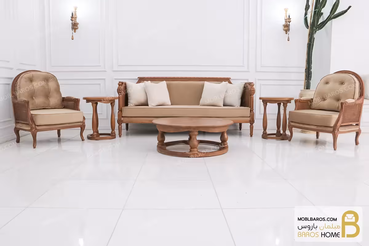مبل جدید 7 نفره کلاسیک مدل کاجی و تک نفره روما