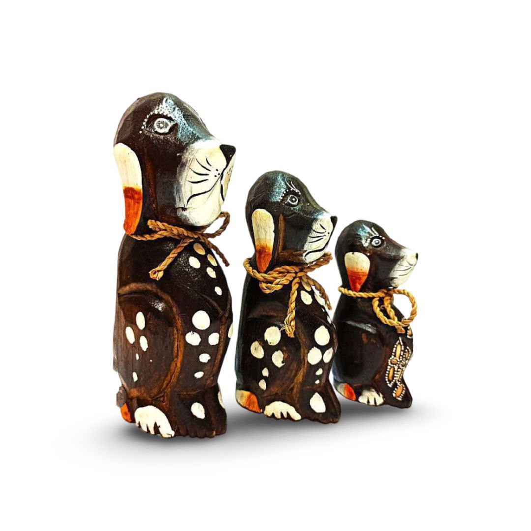 مجسمه چوبی تایلندی مدل سگ پکیج سه عددی