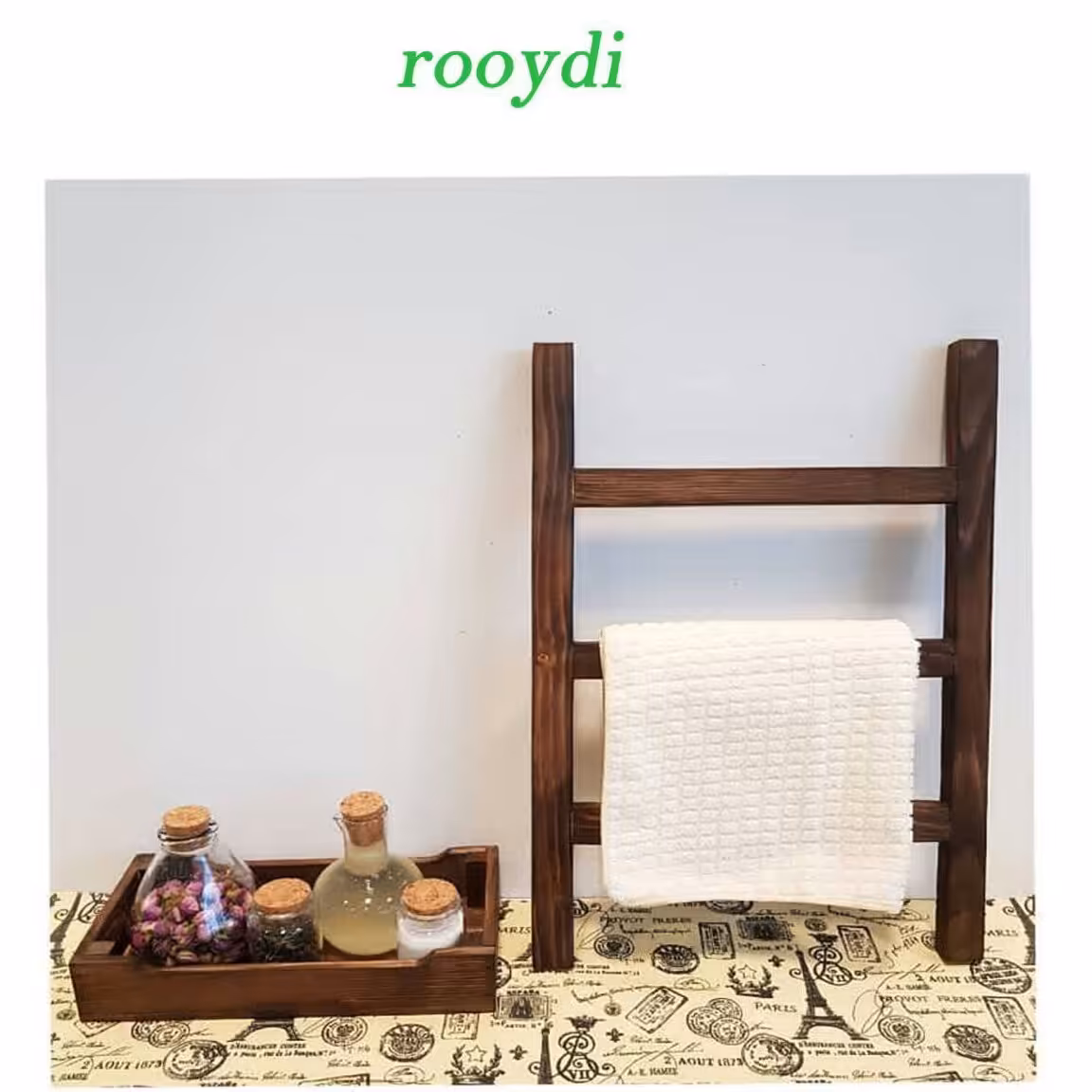 استند حوله و دستمال آشپزخانه چوبی چوب روس رنگ قهوه ای و ضد آب