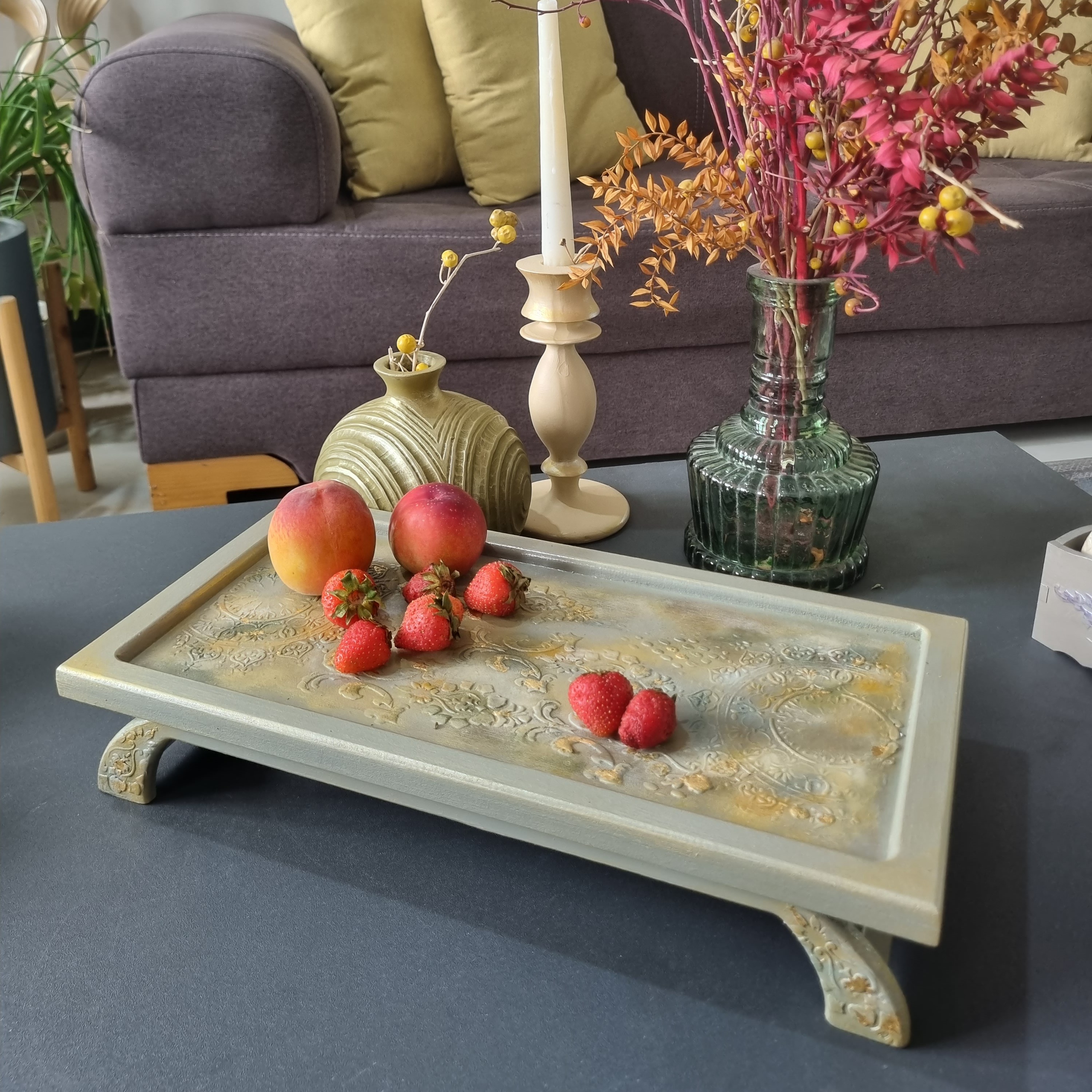 سینی سرو و دکوراتیو پایه دار پتینه