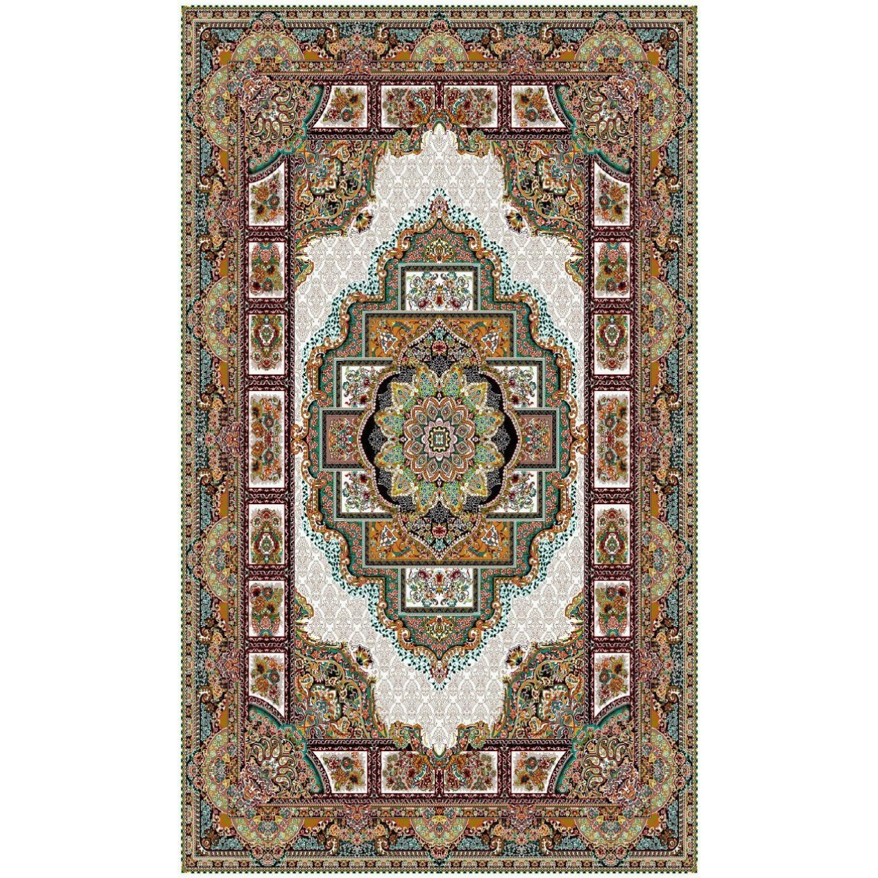 فرش نقش حوض نقره کرم رنگ 700 شانه 12 متری