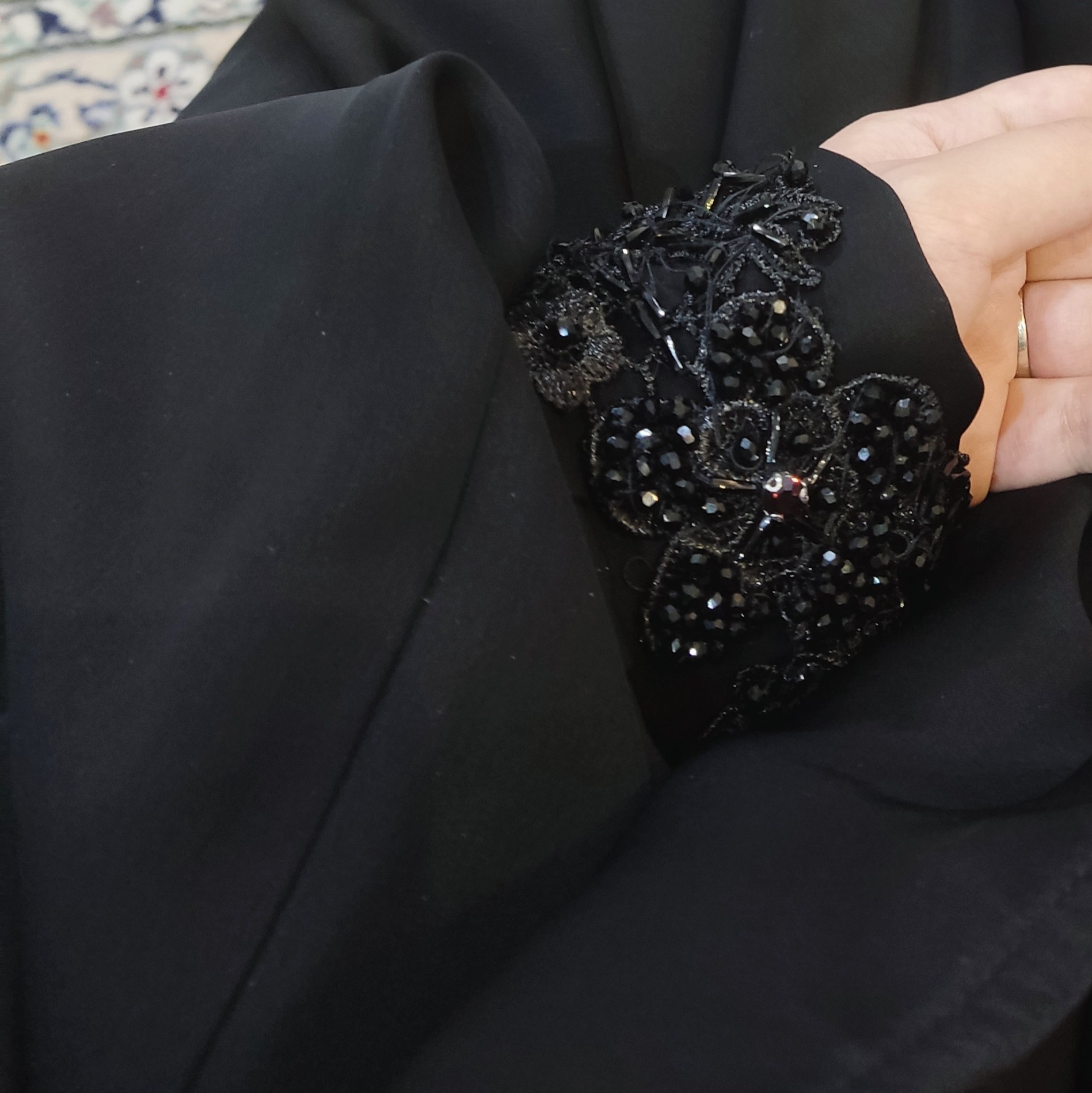چادر عبا جواهردوزی عربی مجلسی جواهر دوزی سنگ دوزی مچ سنبادی با پارچه ندا قطری