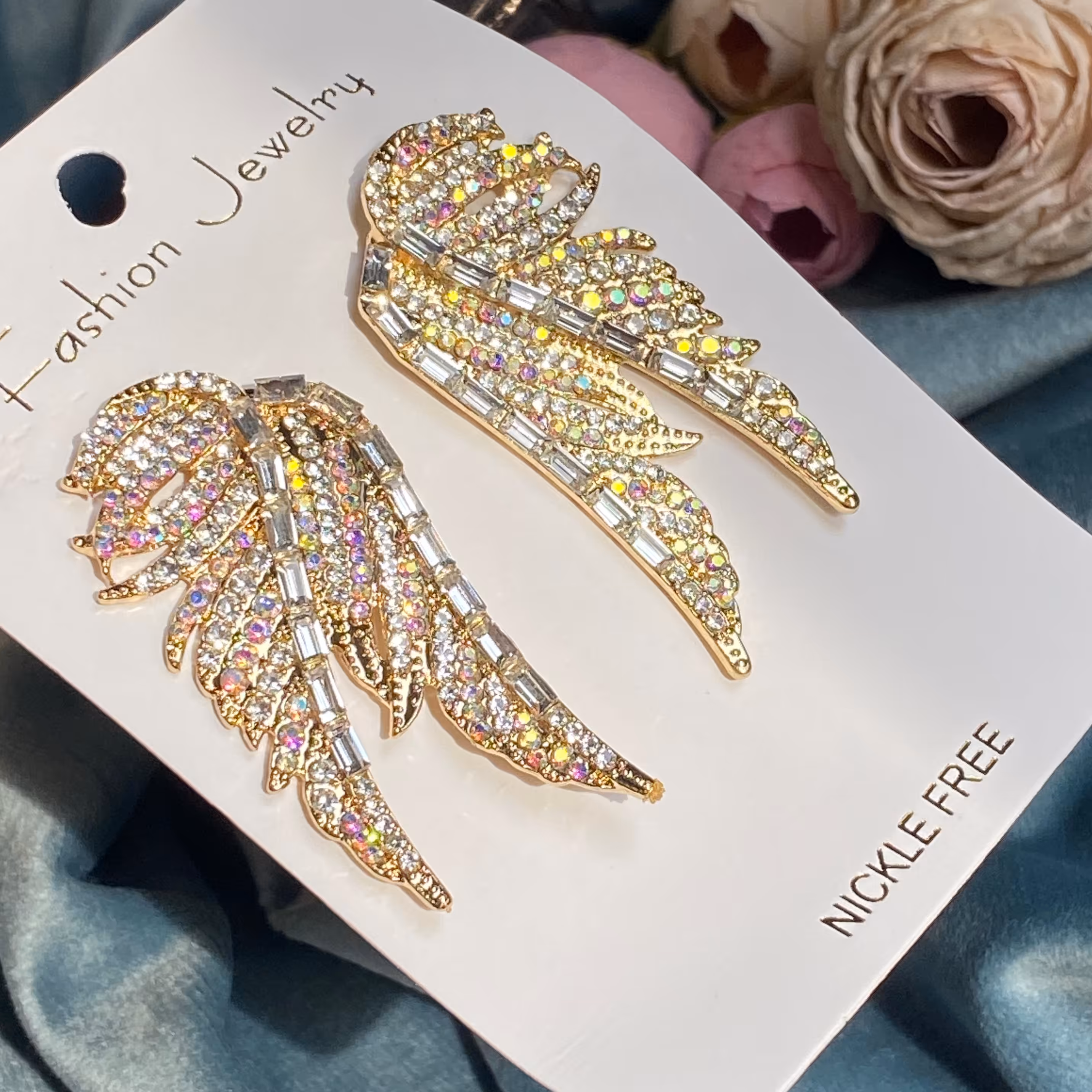 گوشواره مجلسی بال فرشته هفت رنگ مولتی کالر خاص برای کادو تولد