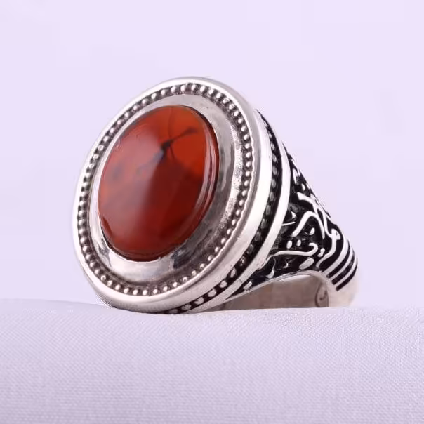 انگشتر مردانه عقیق سرخ یمنی رکاب نقره (کد 1/114)