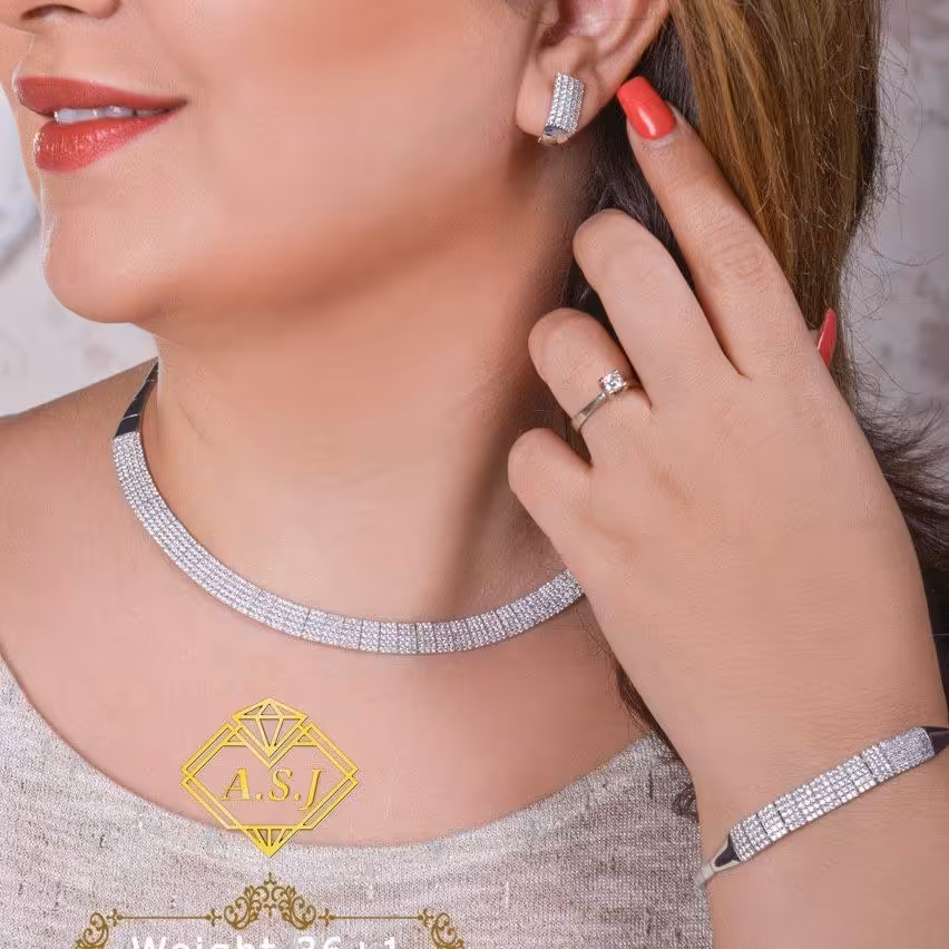 سرویس نقره925 طرح جواهربا روکش طلارنگ ثابت