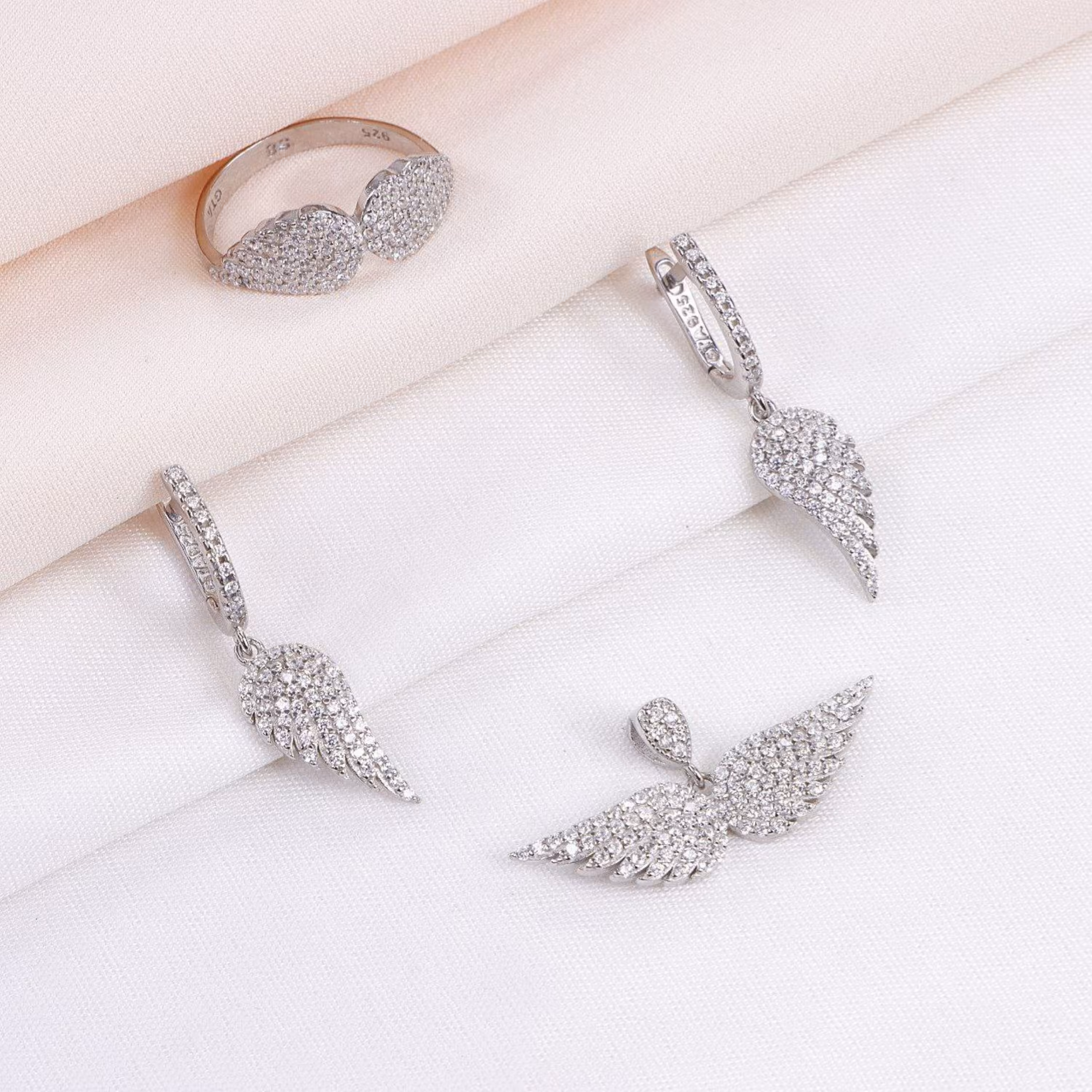 نیم ست نقره میکرو طرح بال کد 16330-9.5