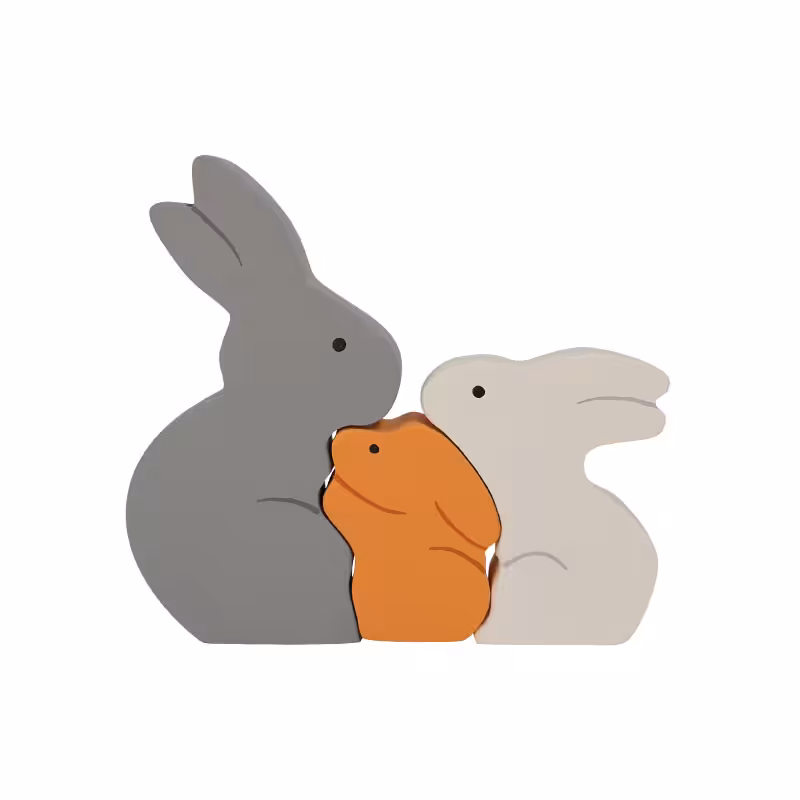 اسباب بازی چوبی طرح پازل خانواده خرگوش مدل MKT26-D مجموعه 3 عددی