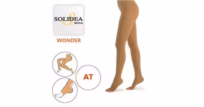 جوراب واریس شلواری واندر مدل سولیدا ایتالیا Solidea Wonder Model AT - کلاس فشار یک - پنجه بسته - کرم